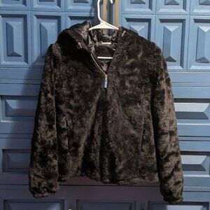 JJ29 JOU JOU Black Fuzzy Hooded Sherpa Jacket
